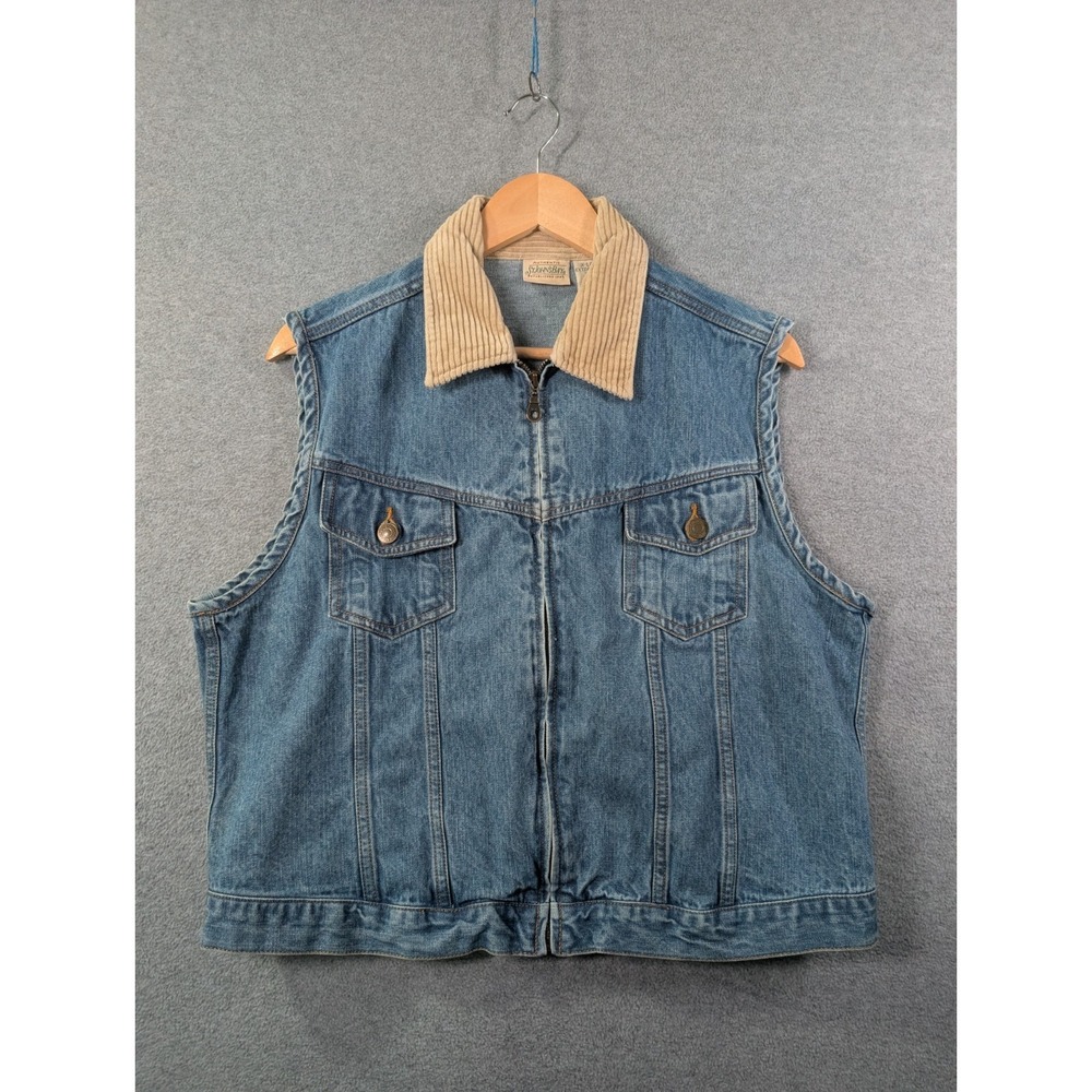 St Johns Bay Denim Vest Womens XL 16/18  Corduroy Collar Trucker Cowgirl VTG